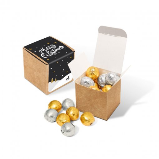 Promotional Eco Kraft Cube – Foiled Chocolate Balls